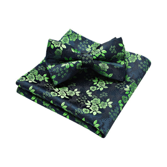 Hisdern Green Paisley Pre-Tied Bow Tie Set for Wedding