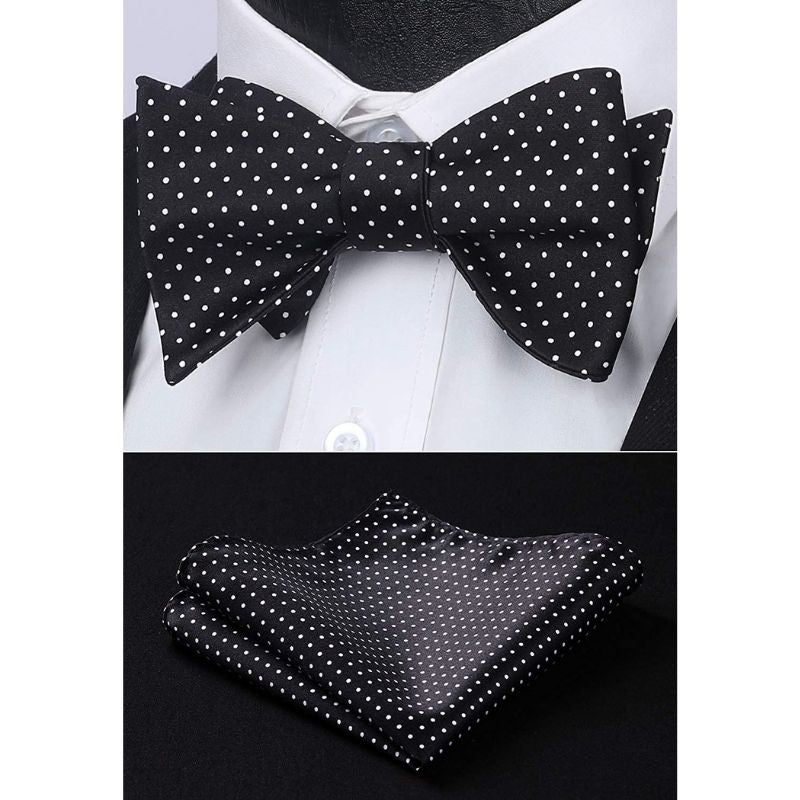 Hisdern Polka Dots Black White Bow Tie Set for Party Wedding