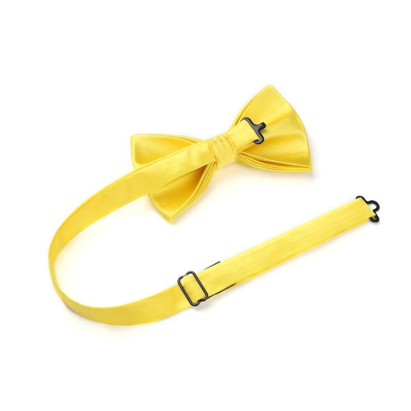 Hisdern Yellow Solid Pre-Tied Bow Tie For Evening Wear
