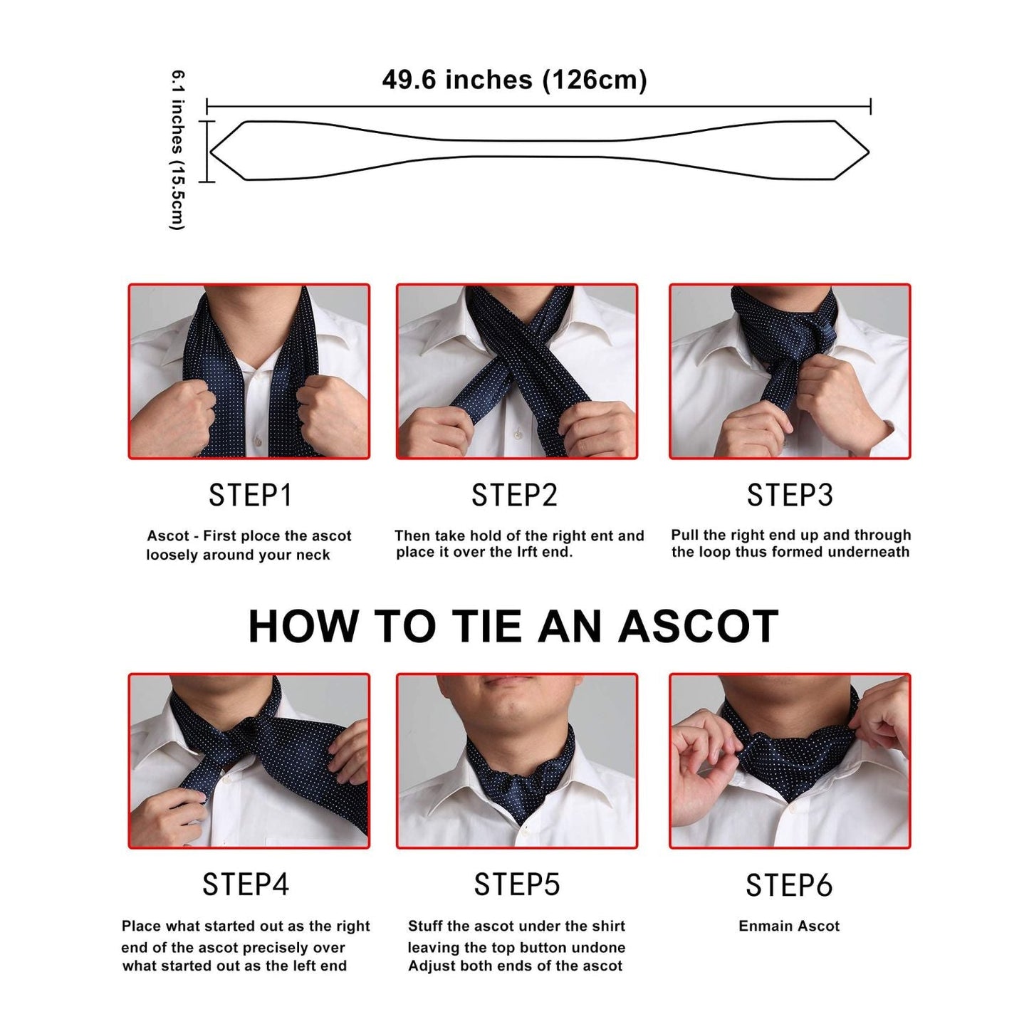 Hisdern Navy Blue Ascot Cravat for Men Wedding Formal
