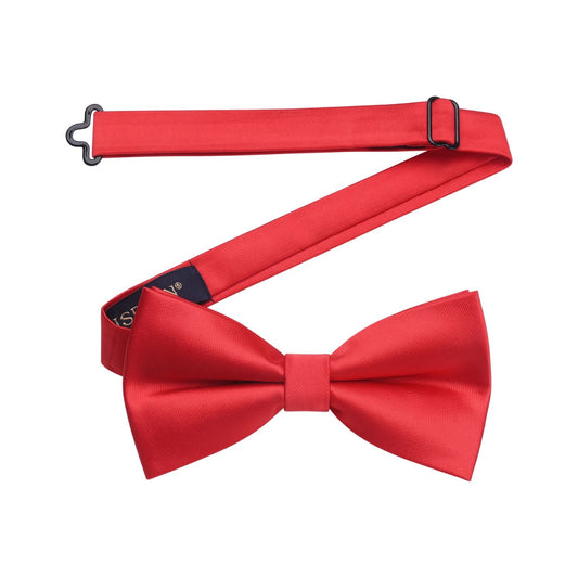 Hisdern Red Solid Pre-Tied Bow Tie For Evening Wear