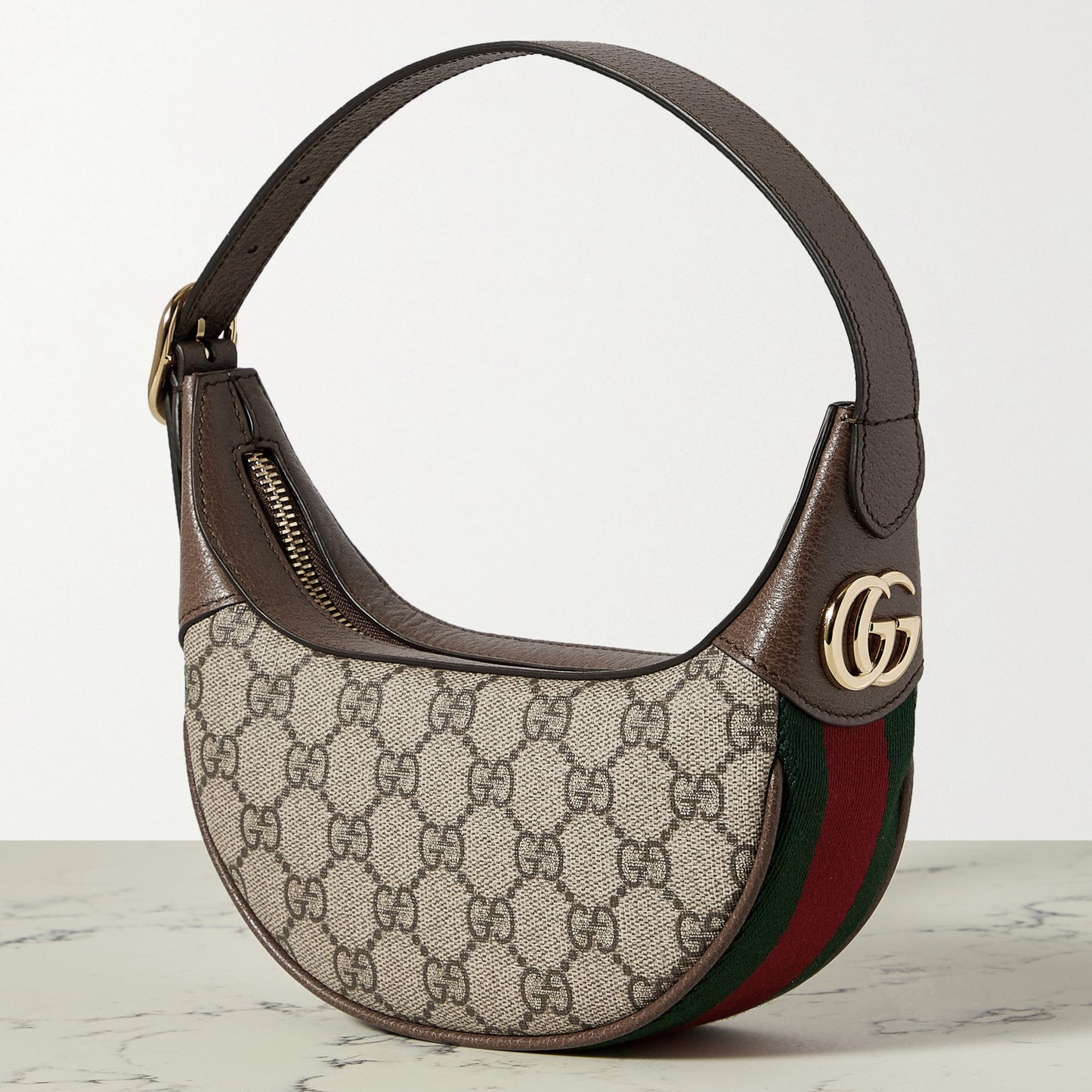New Fashion mini webbing-trimmed textured-leather and printed coated-canvas shoulder bag