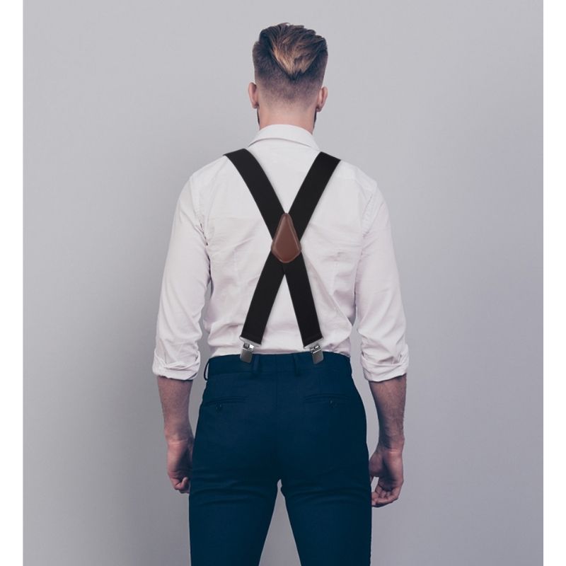 Hisdern 2 Inch Adjustable Suspender Black with 4-Clip for Formal Pants