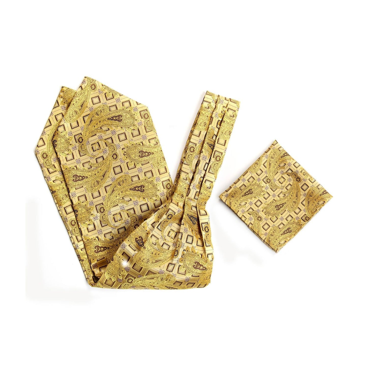 Hisdern Paisley Ascot Cravat for Men Gold Formal Neckwear