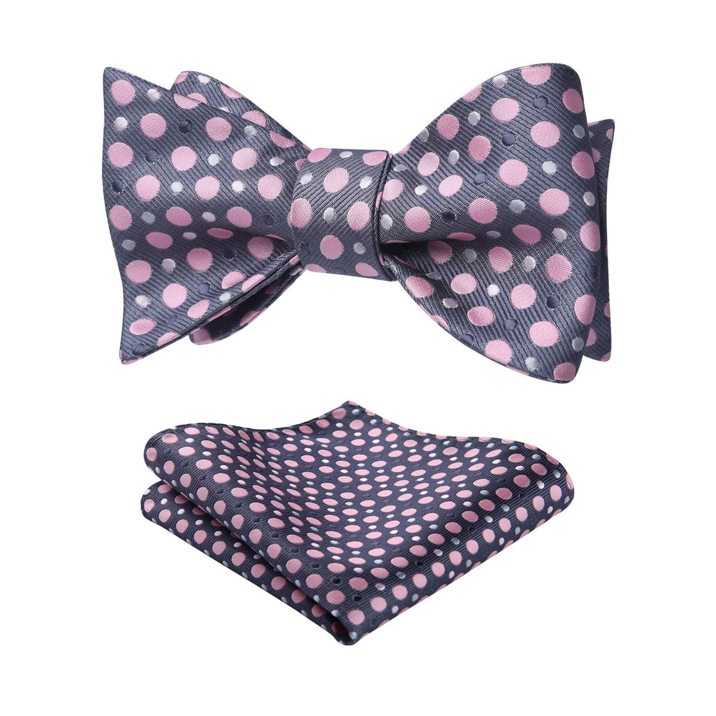 Hisdern Polka Dots Grey Pink Bow Tie Set for Party Wedding