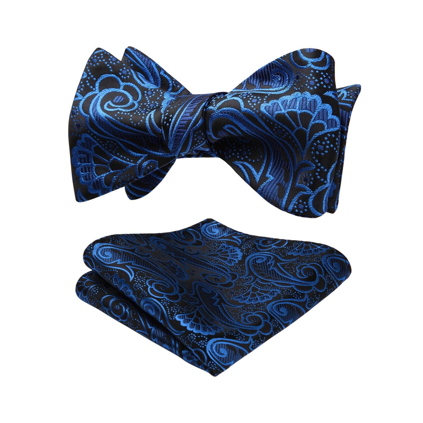 Hisdern Blue Black Paisley Bow Tie Set For Evening Wear