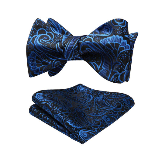 Hisdern Blue Black Paisley Bow Tie Set For Evening Wear