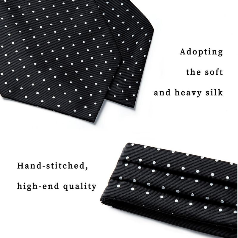 Hisdern Polka Dot Ascot Black White Cravat for Men Vintage Style Neckwear