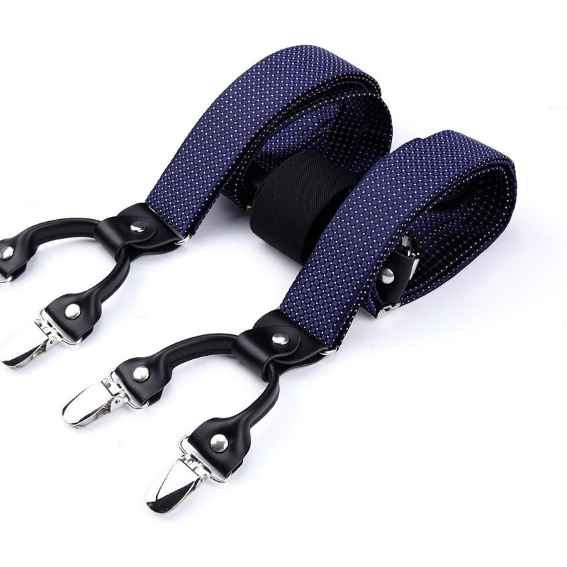 Hisdern Plaid Suspenders Bow Tie Set Navy Blue Pattern Accessories