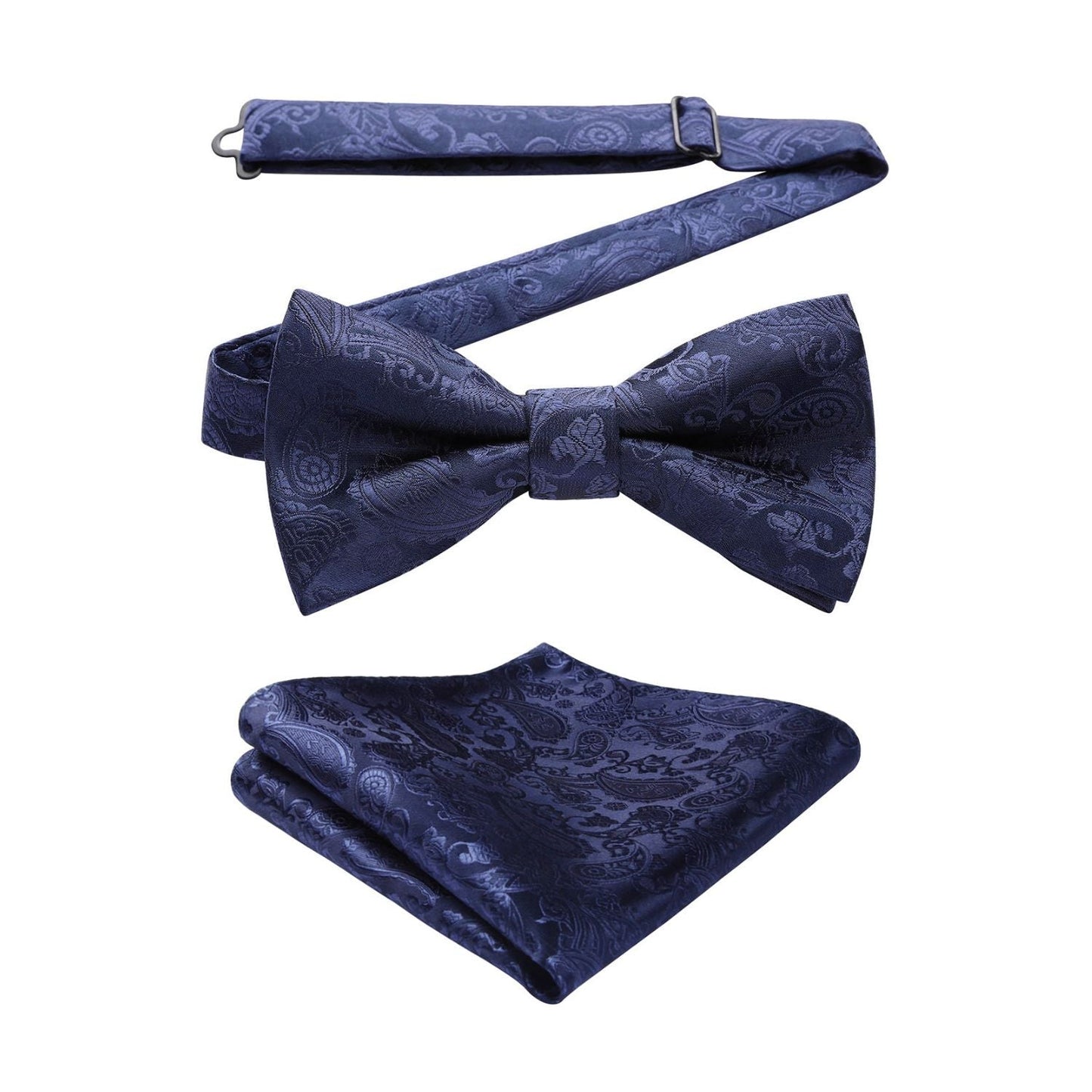 Hisdern Blue Paisley Pre-Tied Bow Tie Set for Wedding