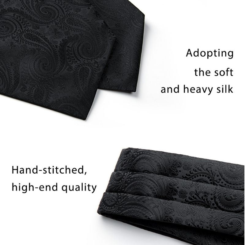 Hisdern Paisley Ascot Cravat for Men Black Formal Neckwear