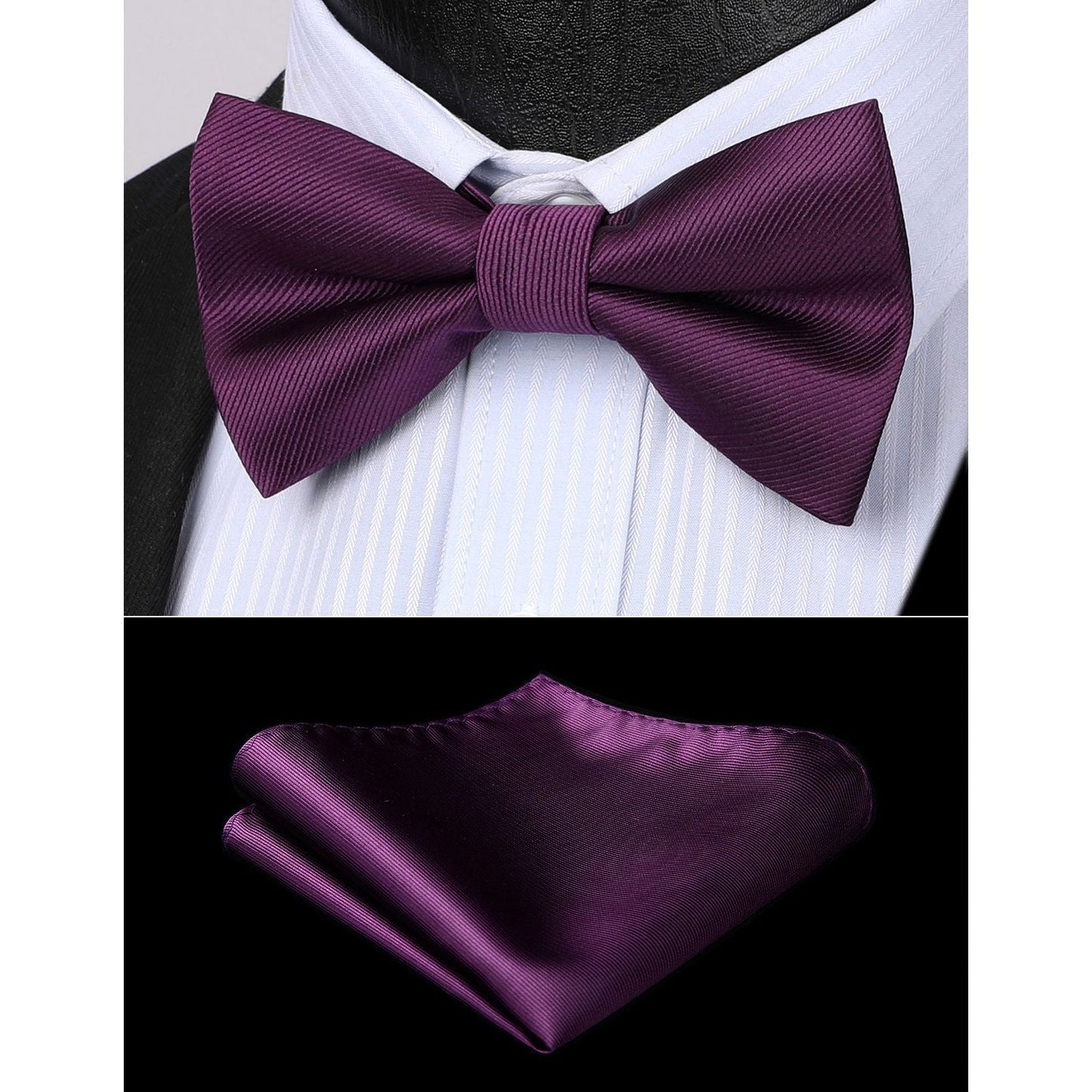 Hisdern Purple Solid Pre-Tied Bow Tie Accessories Set For Evening Wear