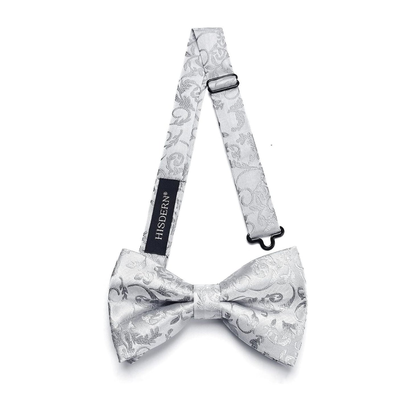 Hisdern Grey Floral Pre-Tied Bow Tie For Evening Wear