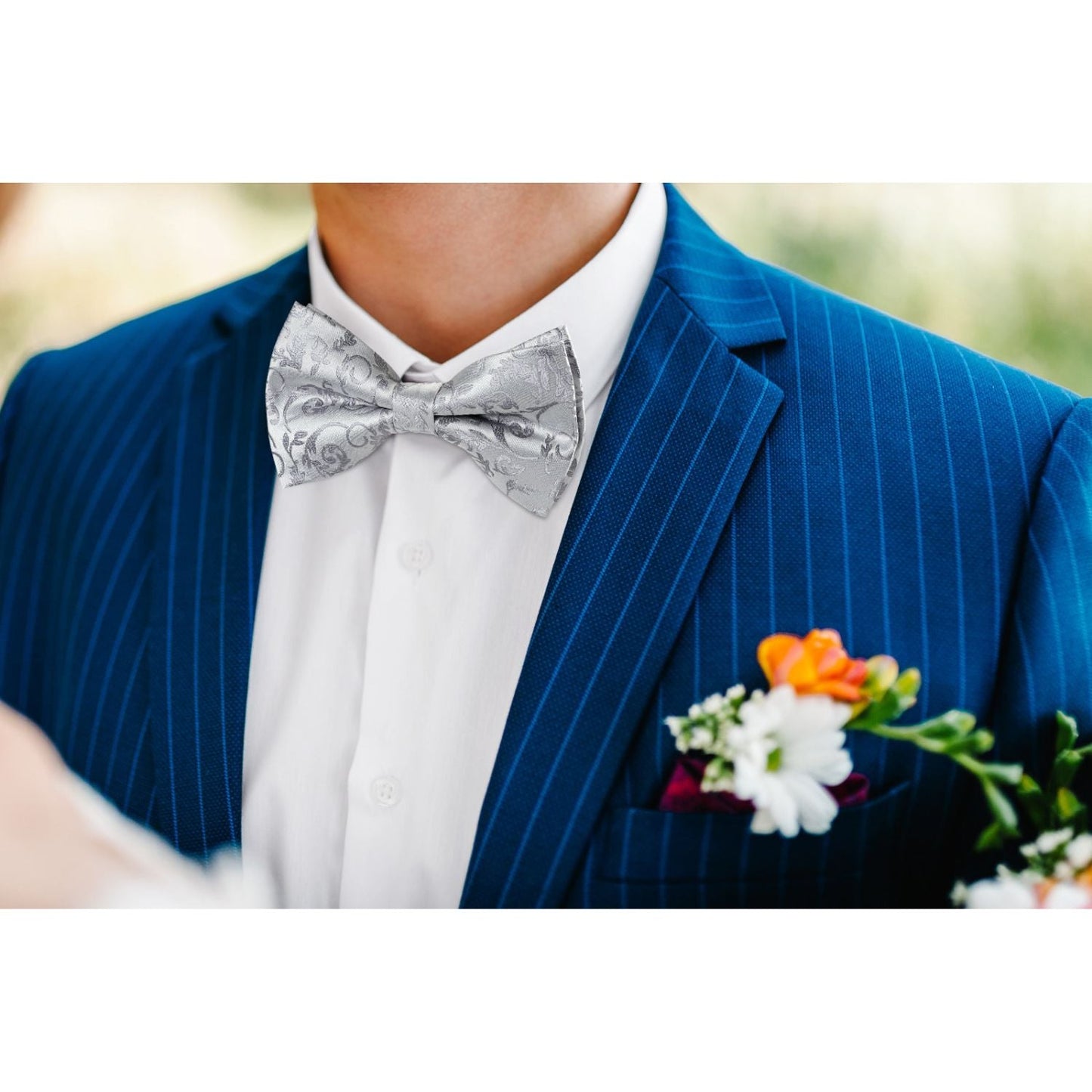 Hisdern Grey Floral Pre-Tied Bow Tie For Evening Wear