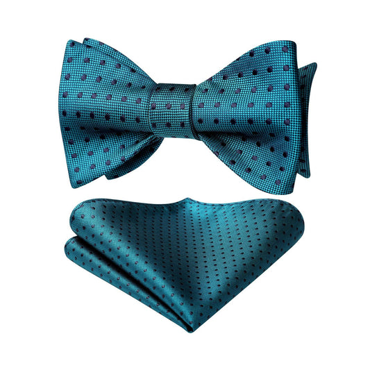 Hisdern Polka Dots Green Navy Blue Bow Tie Set for Party Wedding