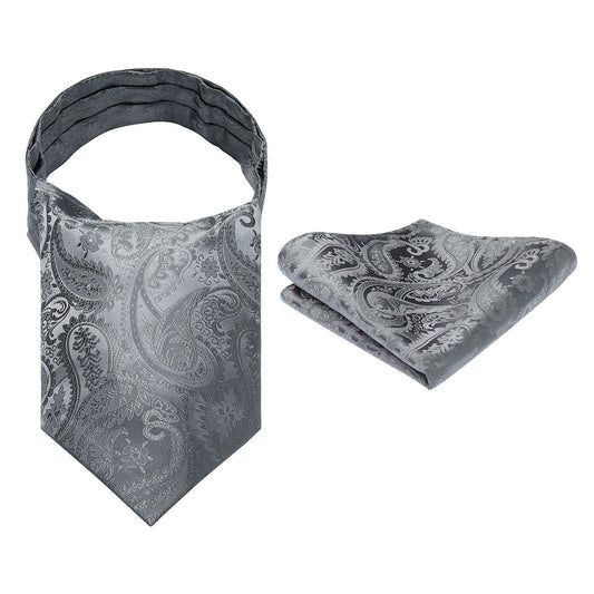 Hisdern Paisley Ascot Cravat for Men Grey Formal Neckwear