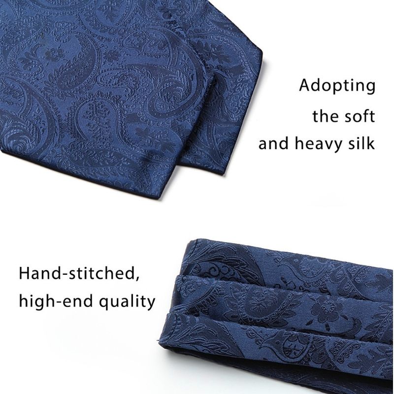 Hisdern Paisley Ascot Cravat for Men Navy Blue Formal Neckwear
