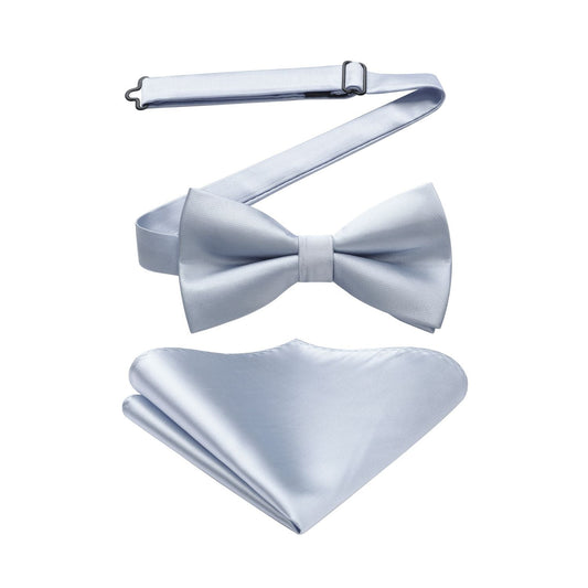 Hisdern Grey Solid Pre-Tied Bow Tie Accessories Set For Evening Wear