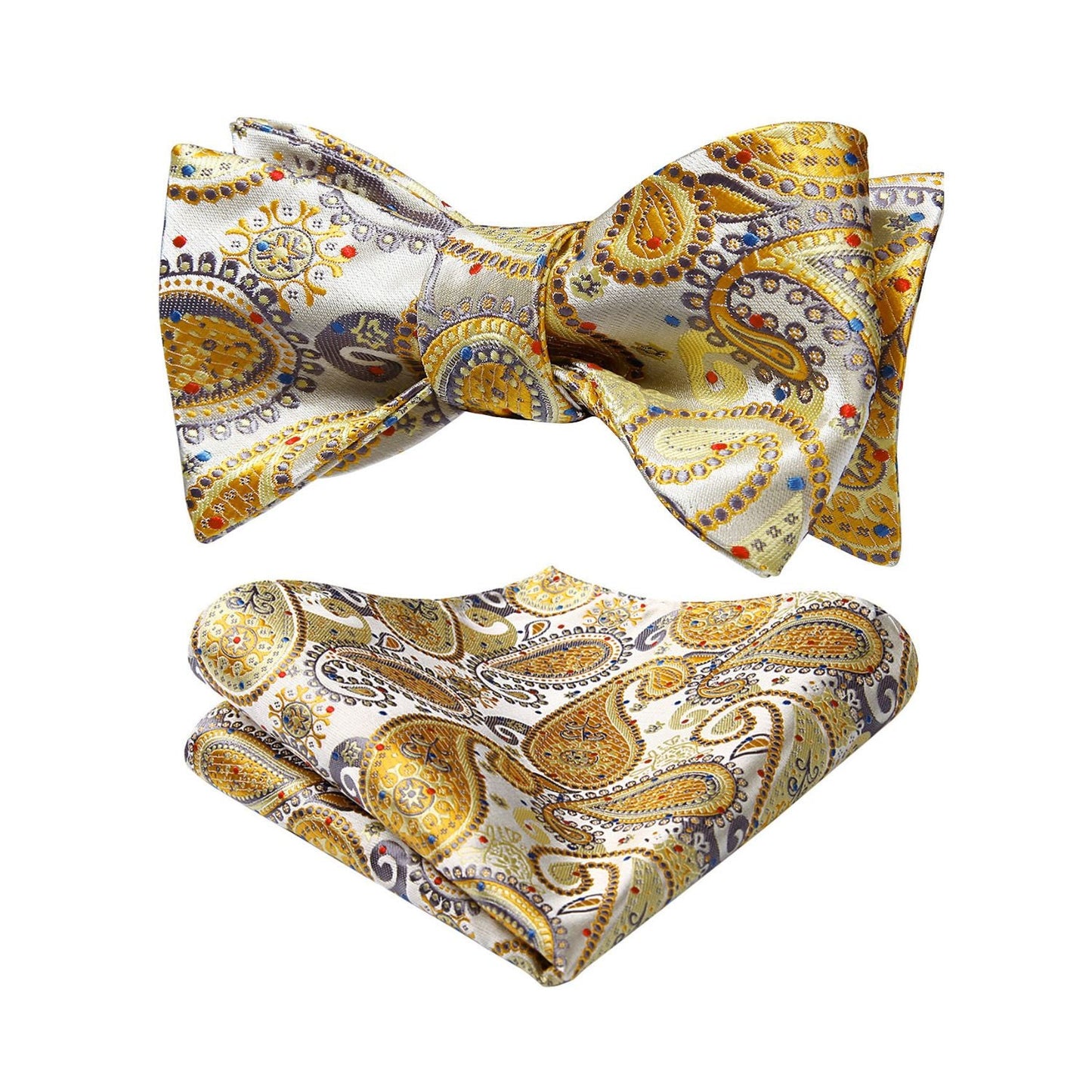 Hisdern Yellow Grey Paisley Bow Tie Set For Evening Wear