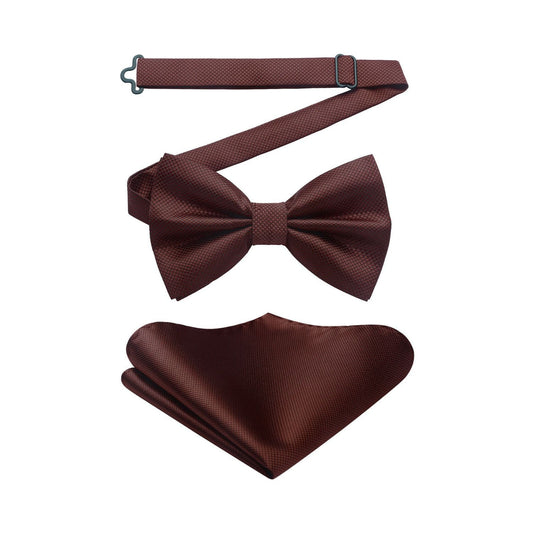Hisdern Brown Solid Pre-Tied Bow Tie Accessories Set For Evening Wear
