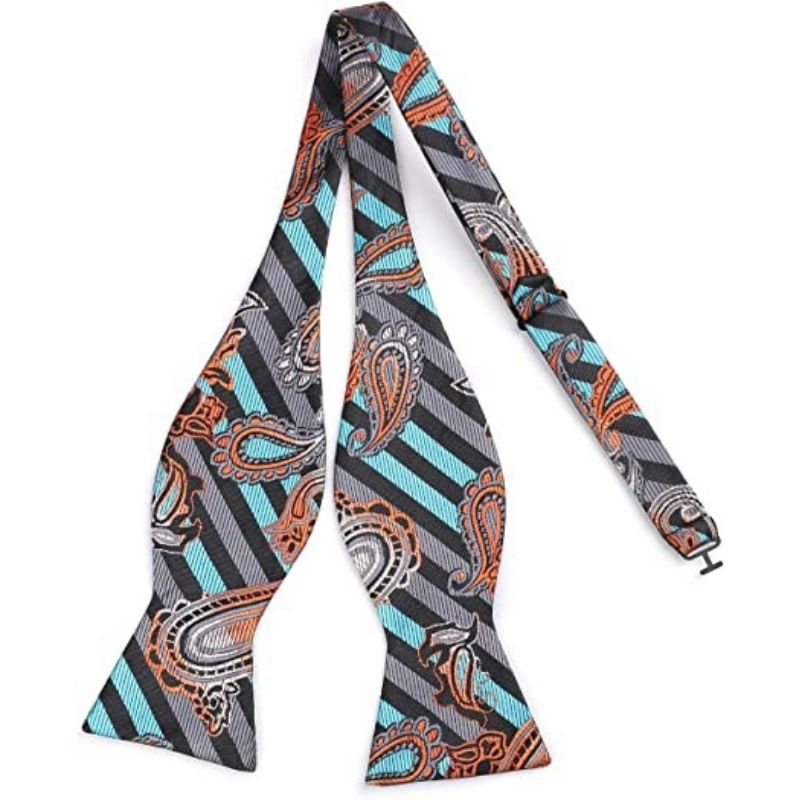 Hisdern Aqua Orange Paisley Bow Tie Set For Evening Wear