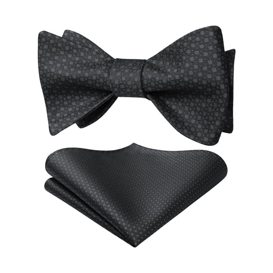 Hisdern Houndstooth Bow Tie Pocket Square Black Formal Attire