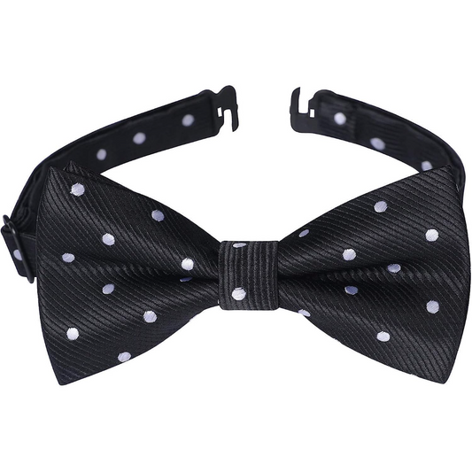 Hisdern Black White Polka Dot Pre-Tied Bow Tie for Boys
