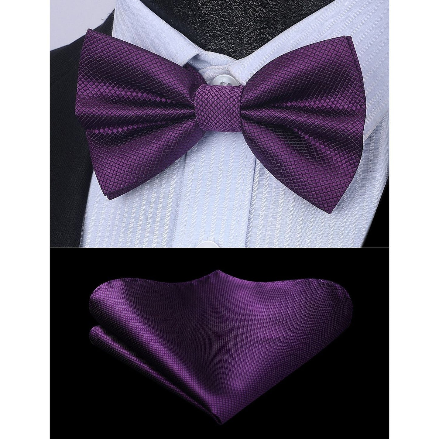 Hisdern Purple Solid Pre-Tied Bow Tie Accessories Set For Evening Wear