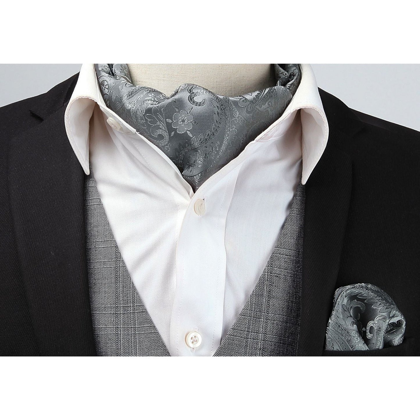Hisdern Paisley Ascot Cravat for Men Grey Formal Neckwear