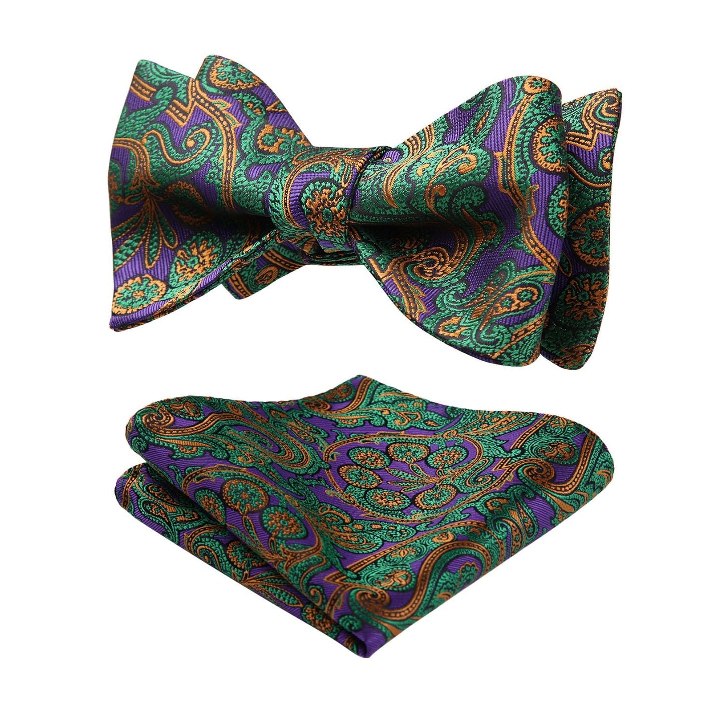 Hisdern Vintage Green And Purple Paisley Bow Tie Set