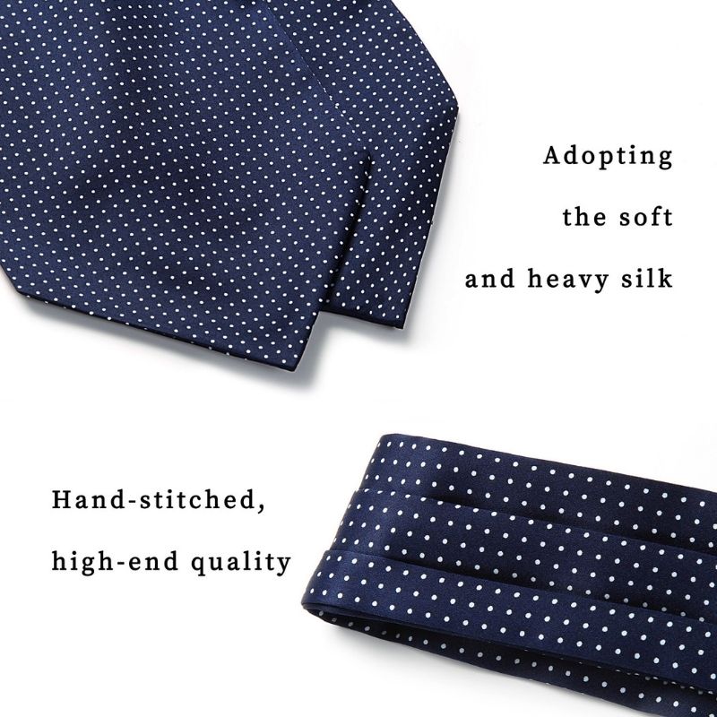 Hisdern Polka Dot Ascot Navy Blue Cravat for Men Vintage Style Neckwear
