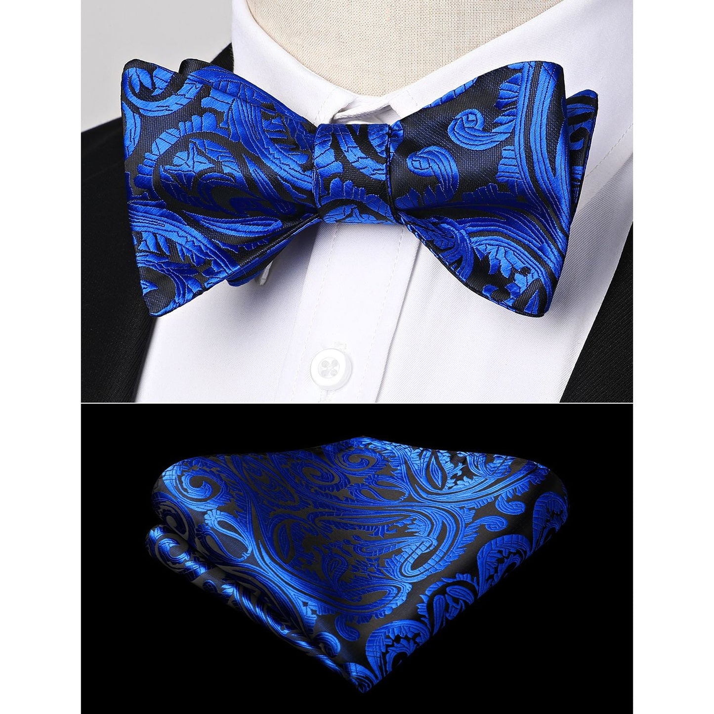 Hisdern Royal Blue Paisley Bow Tie Set For Evening Wear