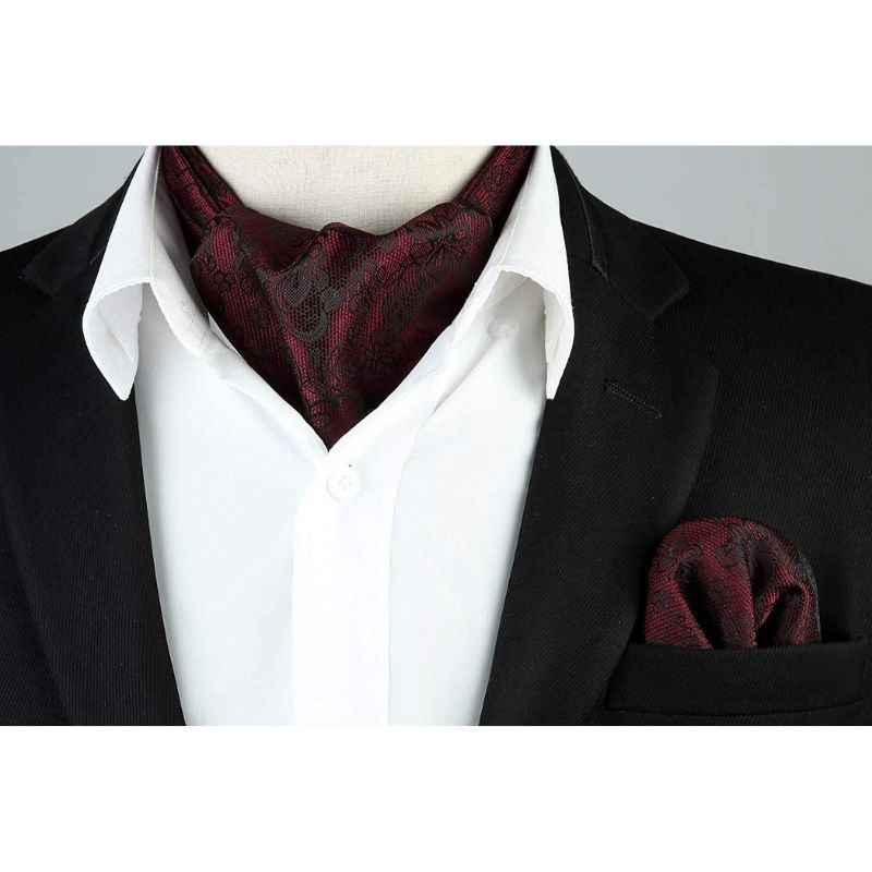 Hisdern Floral Burgundy Ascot Cravat for Men Wedding Formal