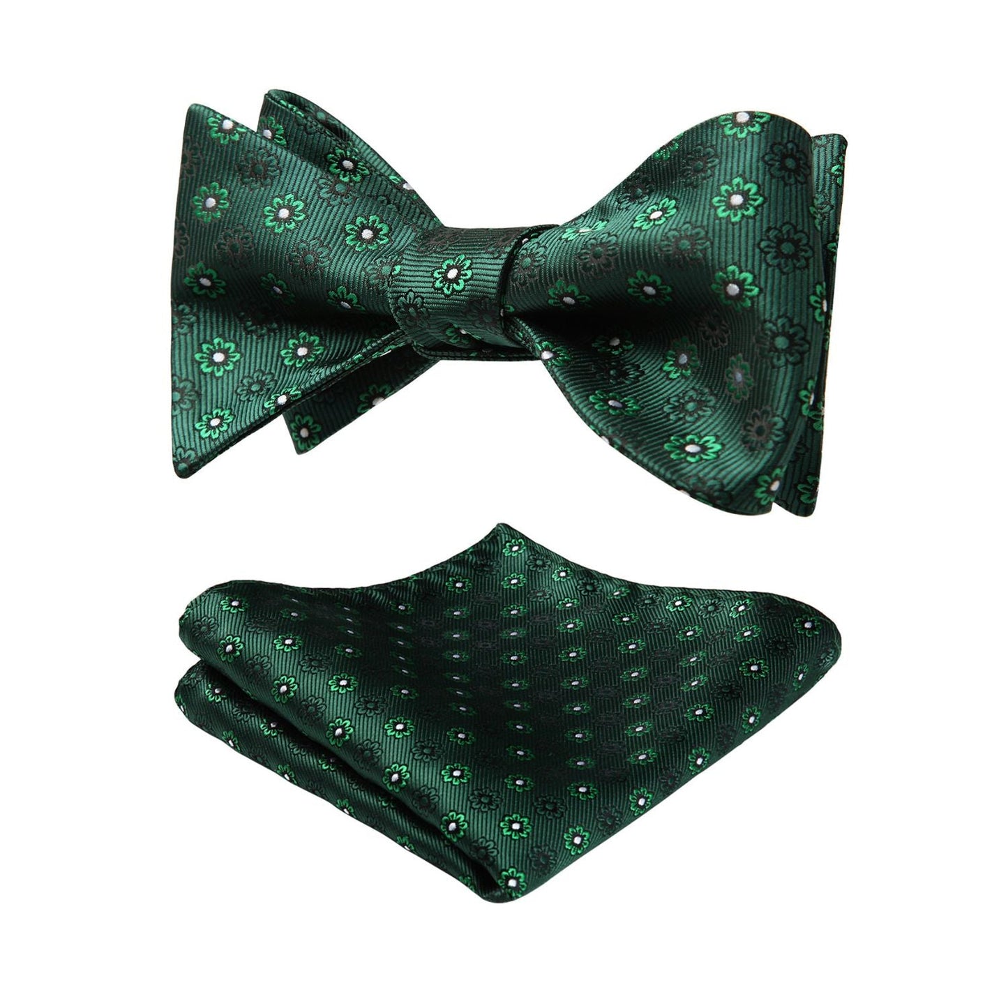 Hisdern Green White Floral Bow Tie Set For Evening Wear