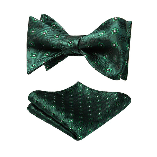 Hisdern Green White Floral Bow Tie Set For Evening Wear