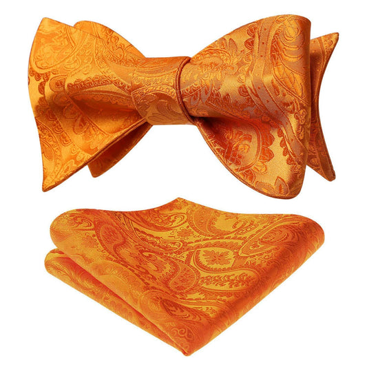 Hisdern Orange Paisley Bow Tie Set For Evening Wear