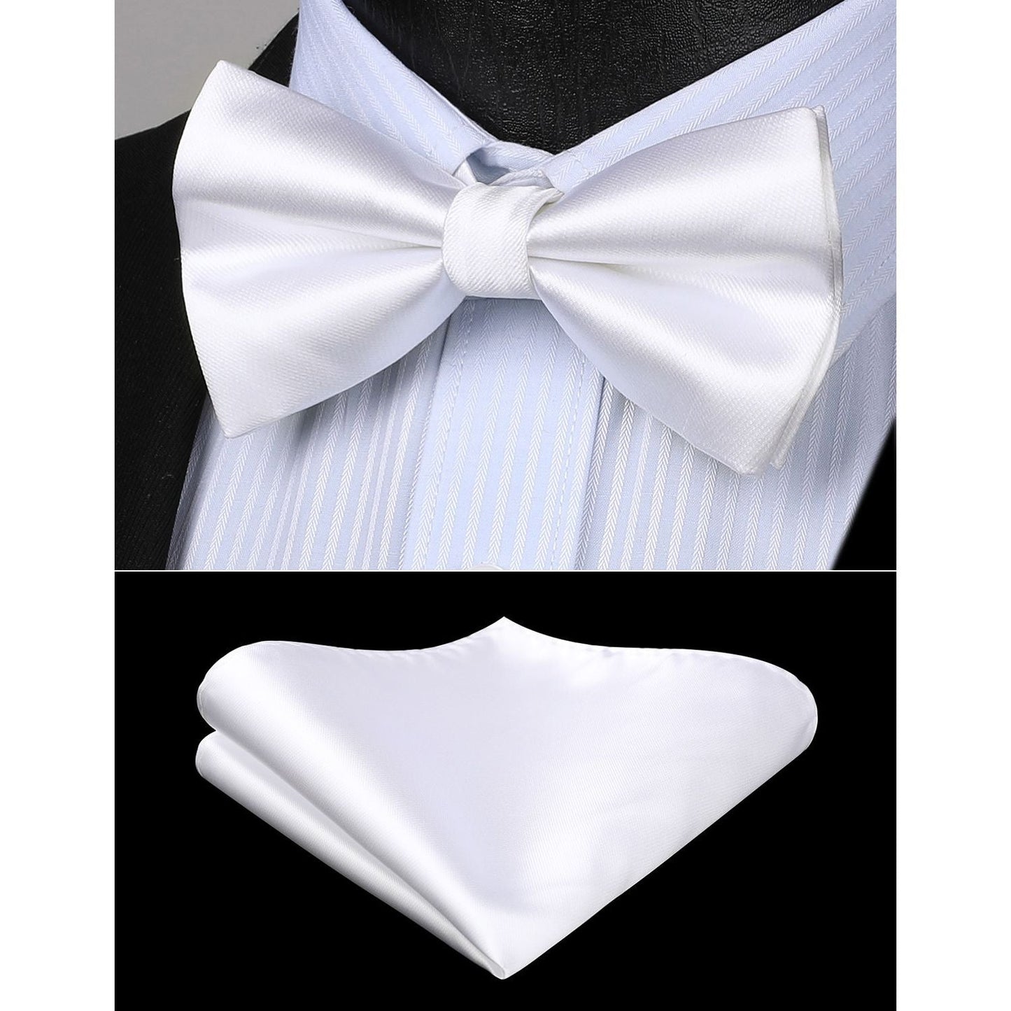 Hisdern White Solid Pre-Tied Bow Tie Accessories Set For Evening Wear