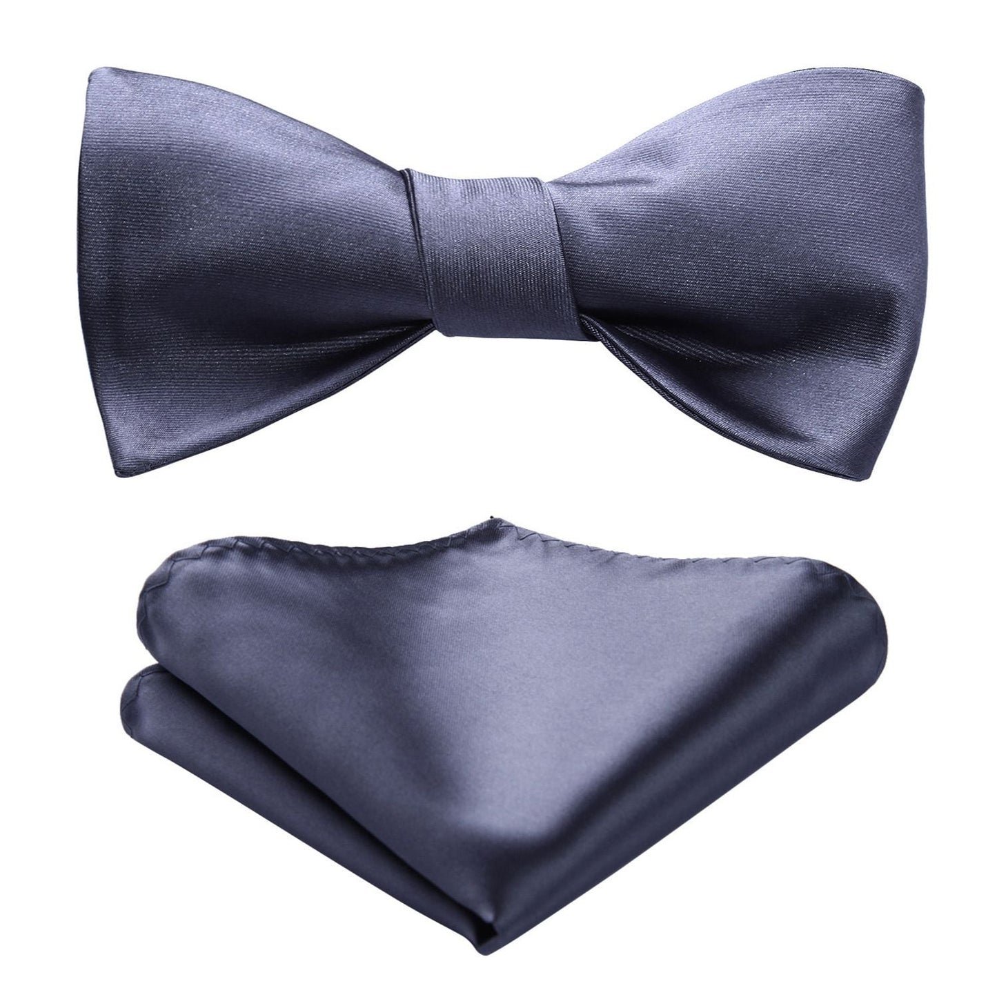 Hisdern Grey Solid Bow Tie Accessories Set For Evening Wear