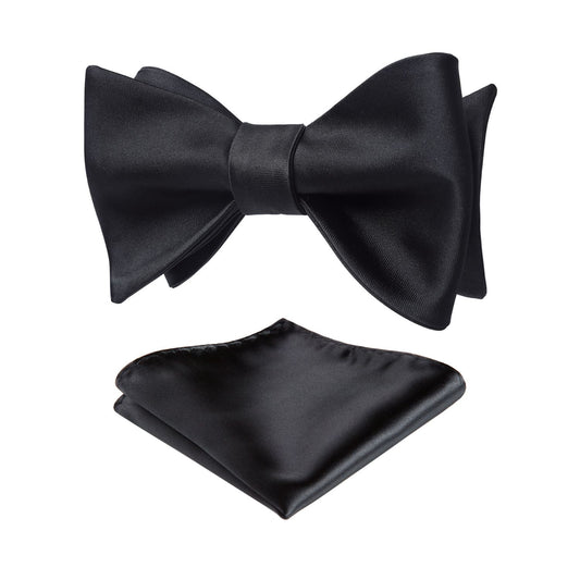 Hisdern Black Solid Bow Tie Accessories Set For Evening Wear