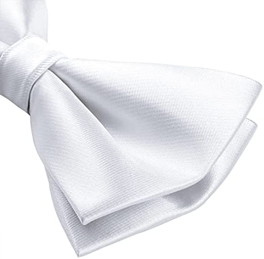 Hisdern White Solid Pre-Tied Bow Tie Accessories Set For Evening Wear