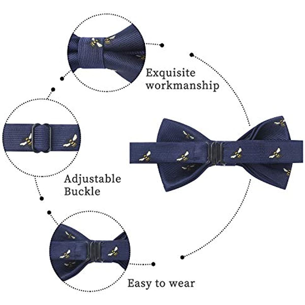 Hisdern Bee Navy Blue Animal Pre-Tied Bow Tie for Boys