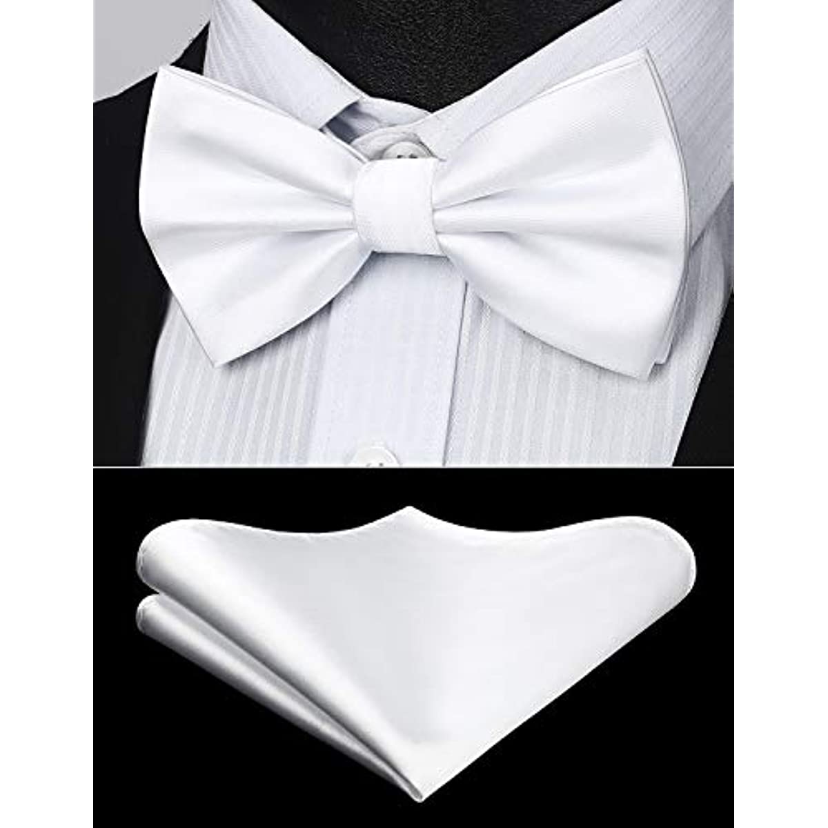 Hisdern White Solid Pre-Tied Bow Tie Accessories Set For Evening Wear