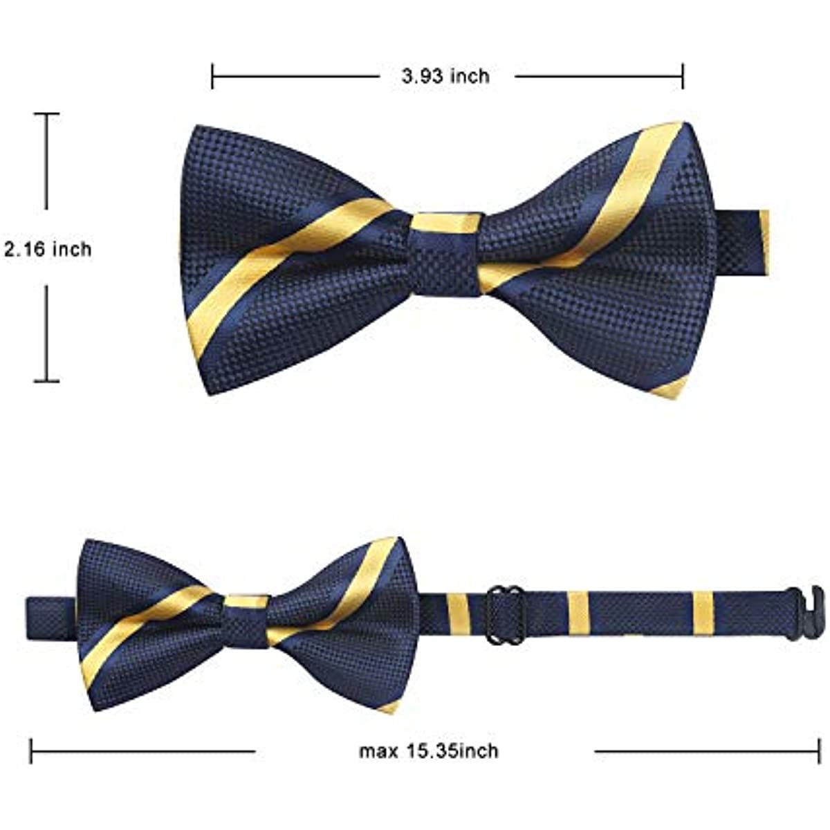 Hisdern Navy Blue Yellow Striped Pre-Tied Bow Tie for Boys