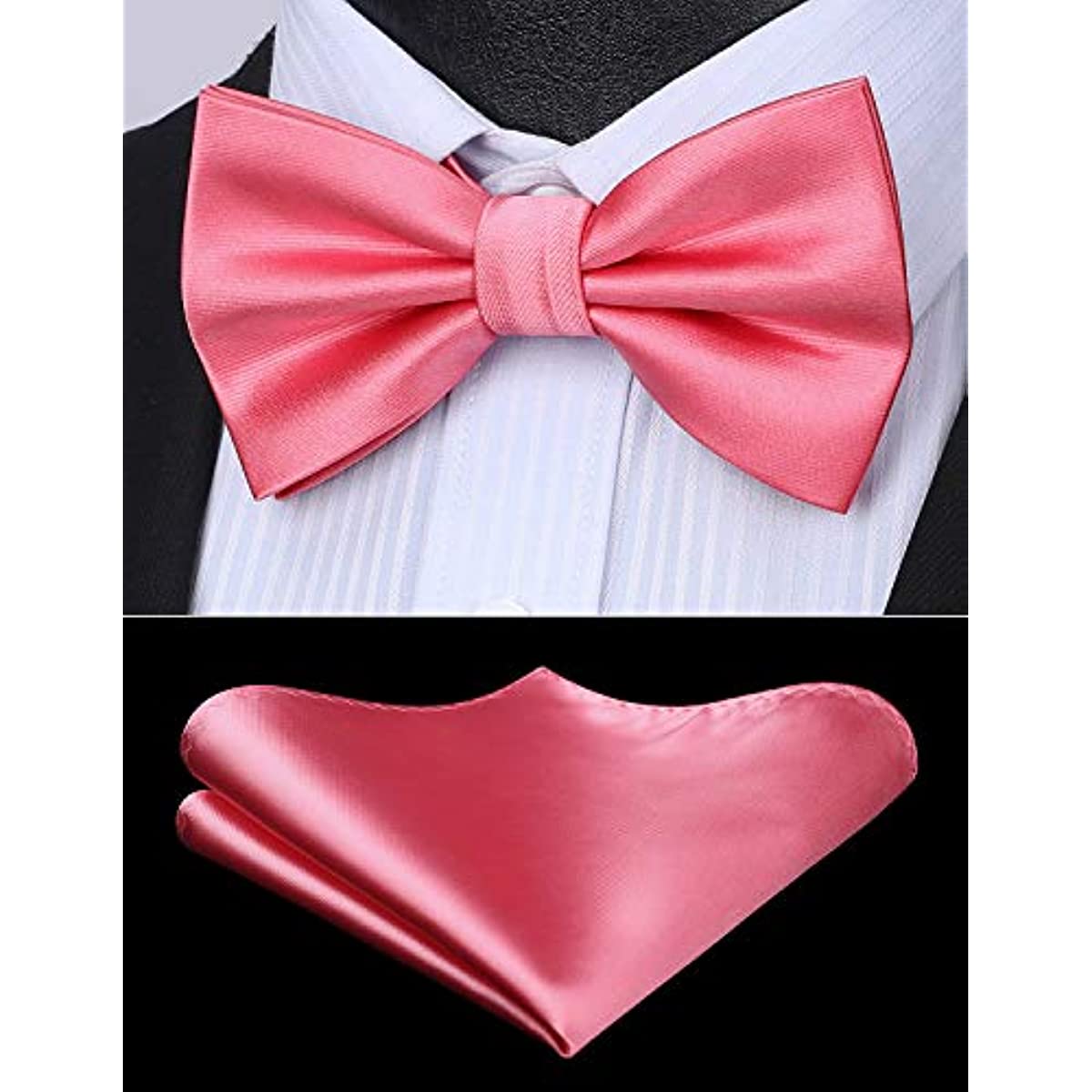 Hisdern Pink Solid Pre-Tied Bow Tie Accessories Set For Evening Wear