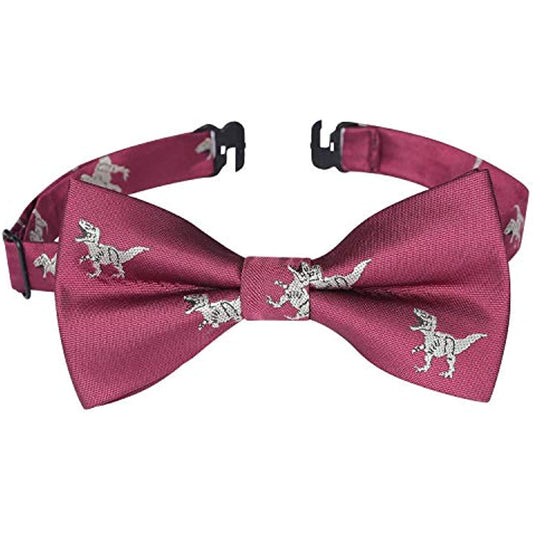 Hisdern Dinosaur Burgundy Animal Pre-Tied Bow Tie for Boys