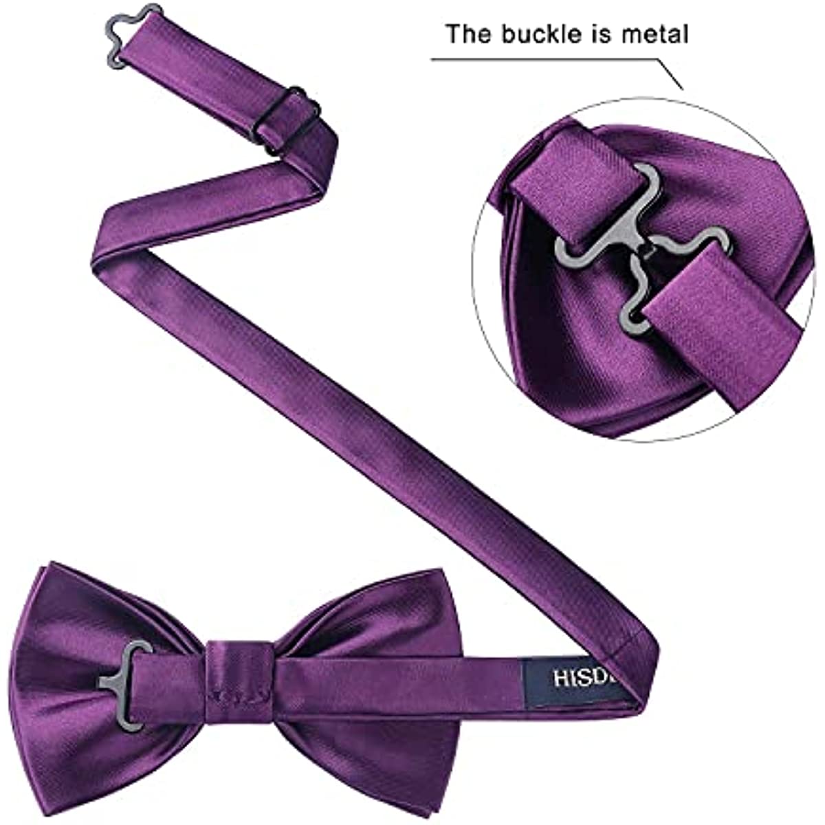 Hisdern Purple Solid Pre-Tied Bow Tie Accessories Set For Evening Wear