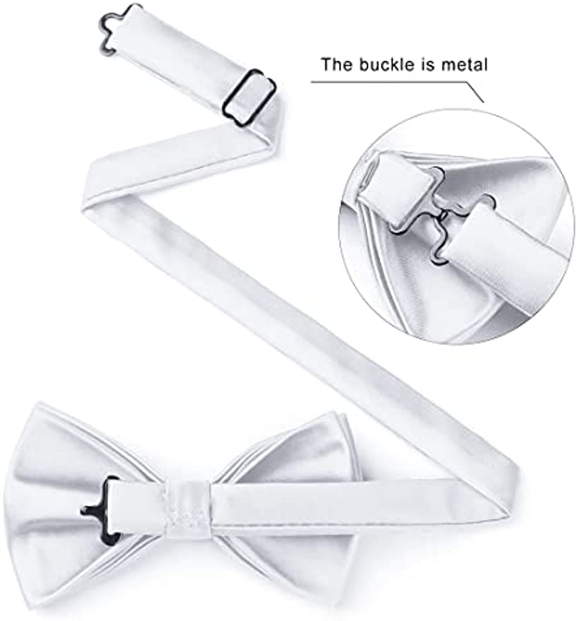 Hisdern White Solid Pre-Tied Bow Tie Accessories Set For Evening Wear