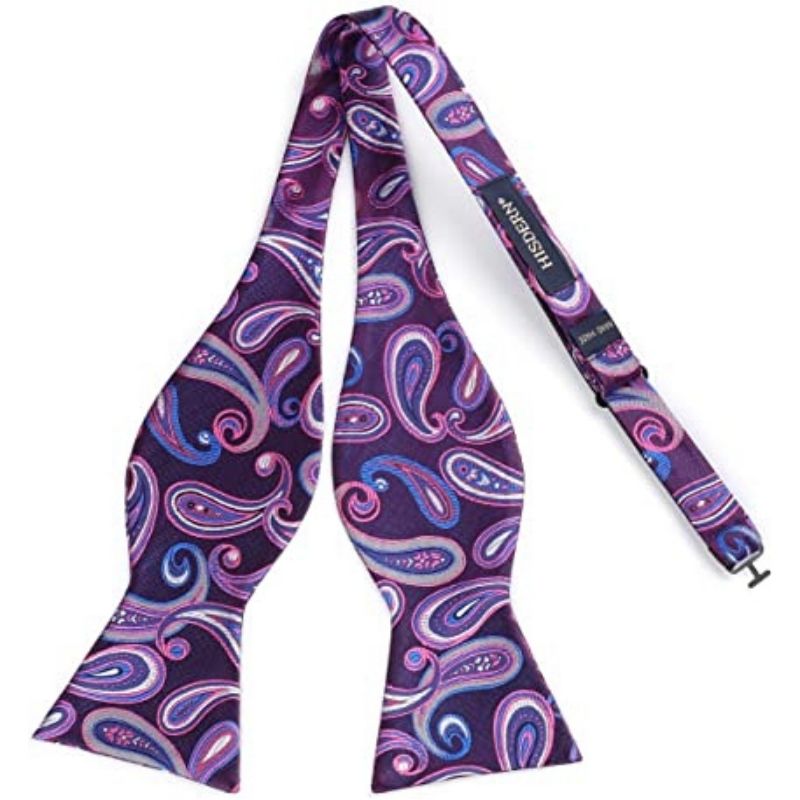 Hisdern Vintage Blue And Purple Paisley Bow Tie Set
