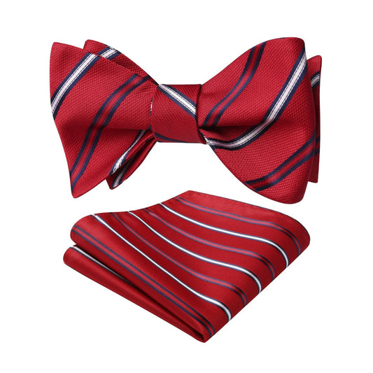 Hisdern Red White Striped Bow Tie Accessories Set For Evening Wear