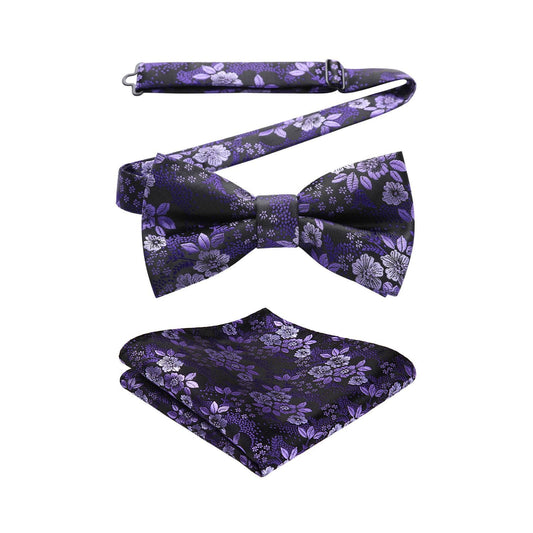 Hisdern Purple Floral Pre-Tied Bow Tie For Evening Wear